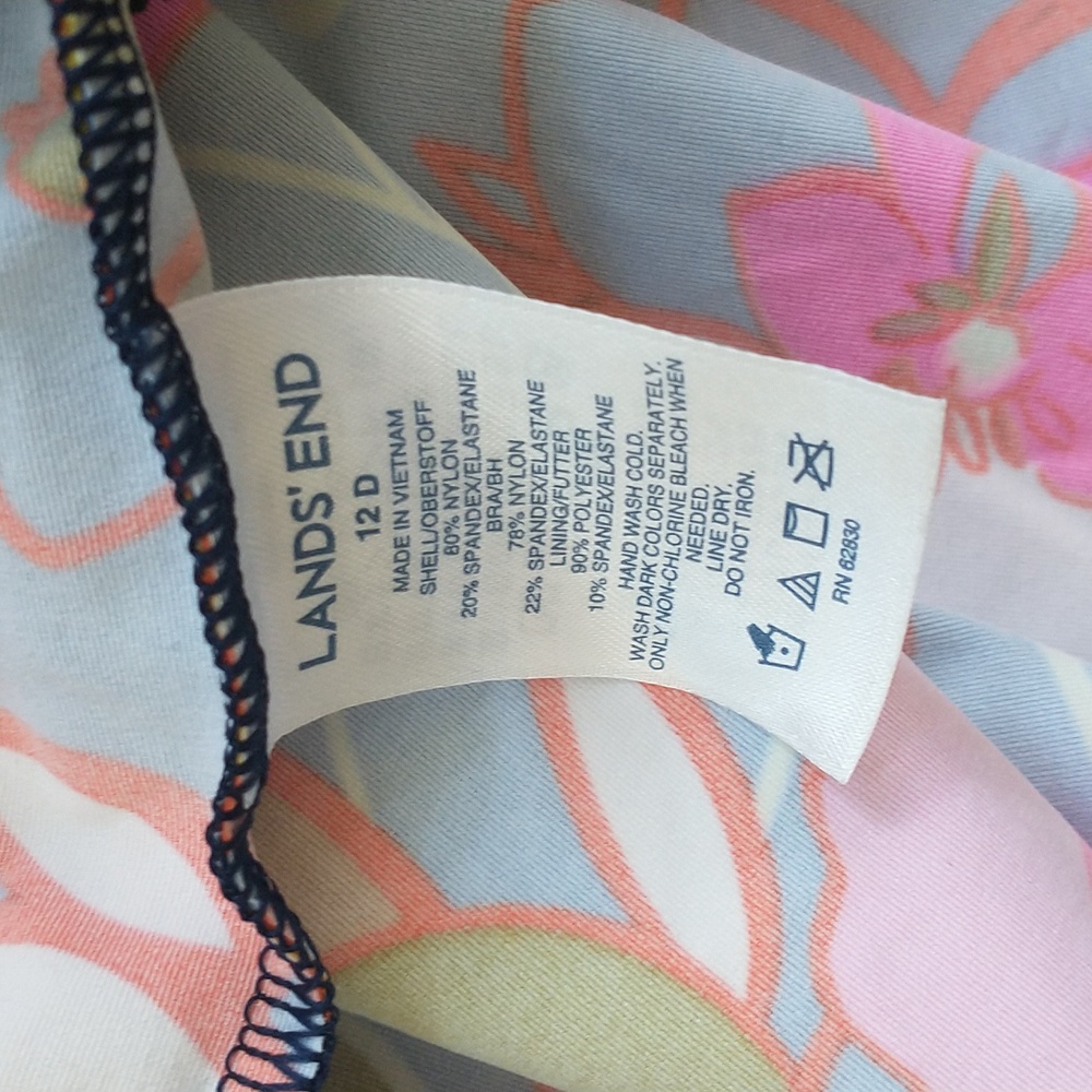 Lands' End Square Neck Floral Print Tankini Swim Top 12D - Picture 3 of 7